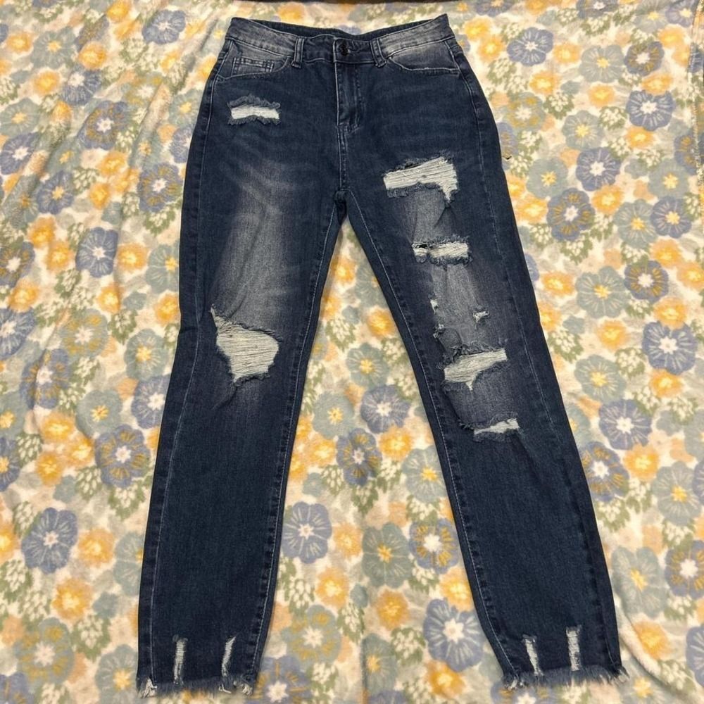 Dark Blue Ripped Distressed Jeans No Brand Women's Size 6 Like New